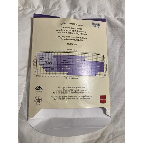 JC Penney SHEEREST SUPPORT Pantyhose QUEEN Short Off Black Control Top Sheer Toe - Picture 2 of 4